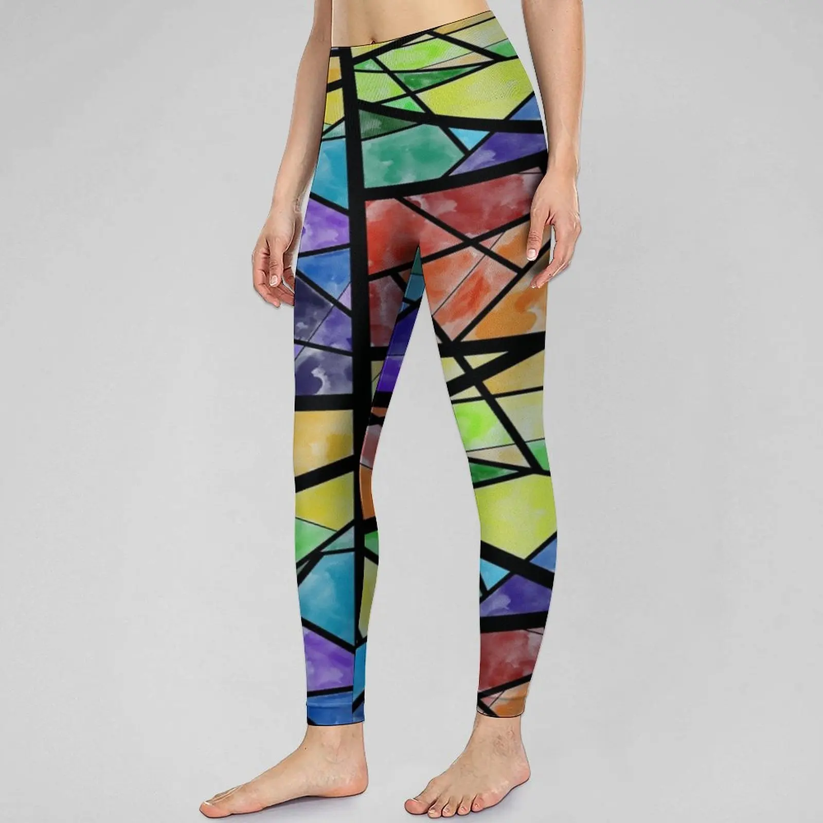 

Цветные геометрические Бесшовные штаны для йоги, леггинсы с витражным принтом, Леггинсы пуш-ап для спортзала, Женские повседневные эластич...