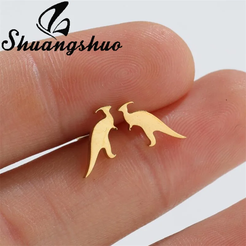 Милые мини-серьги-гвоздики Shuangshuo в виде динозавра для женщин модные