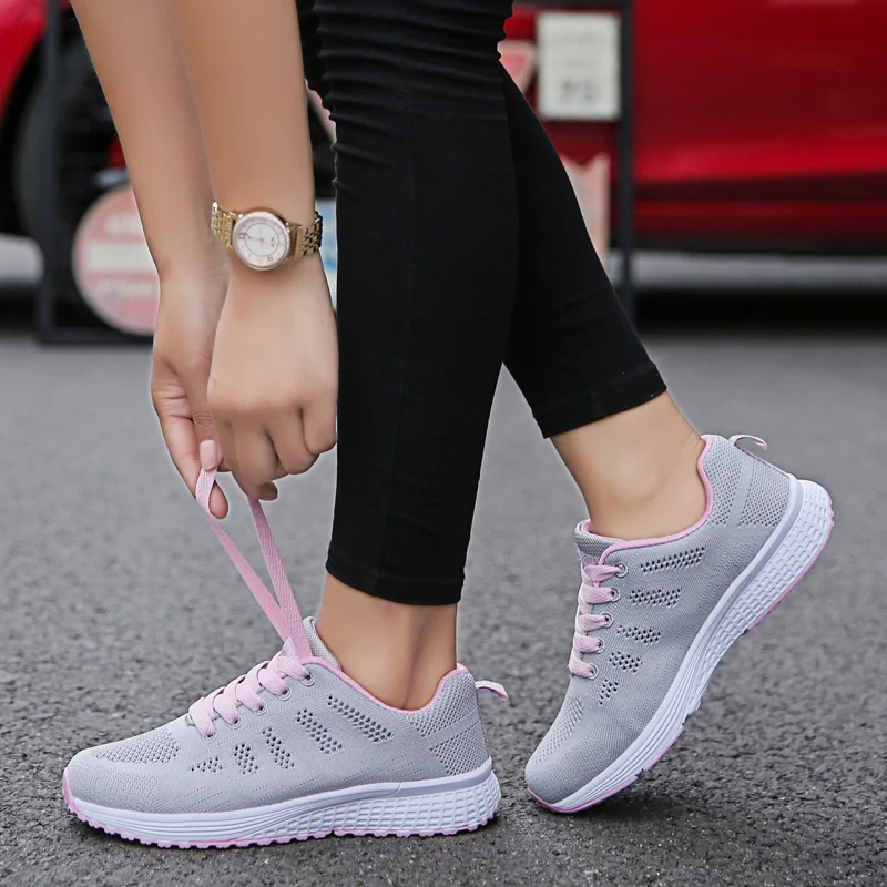 Fashion Sneaker Womens Lace Up Running Shoes Sports Lightweight Breathable Soft Comfortable Tennis Shoes