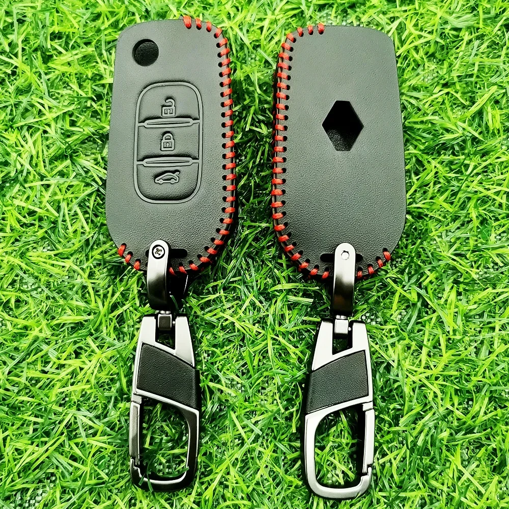 For Renault Duster Megane Sandero Kangdoo Captur Twingo Leather Car Key Cover Case Holder New 2/3 Buttons Skin