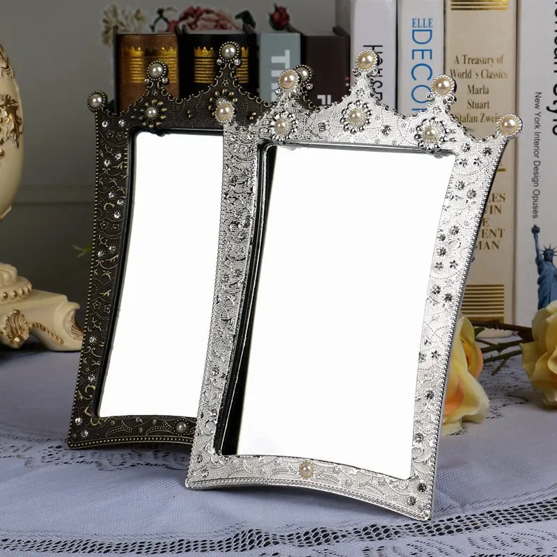 

Прямоугольное зеркало для макияжа, ювелирные изделия, эстетическое винтажное роскошное настольное зеркало с подставкой, домашний дизайн, Ш...