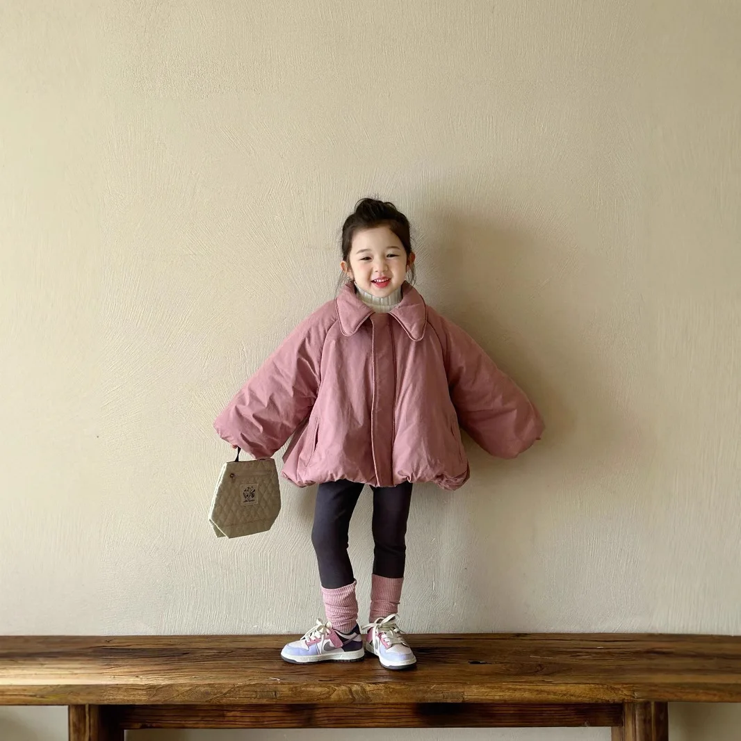 Пальто для девочек новинка 2024 зимняя детская одежда корейская юбка маленьких