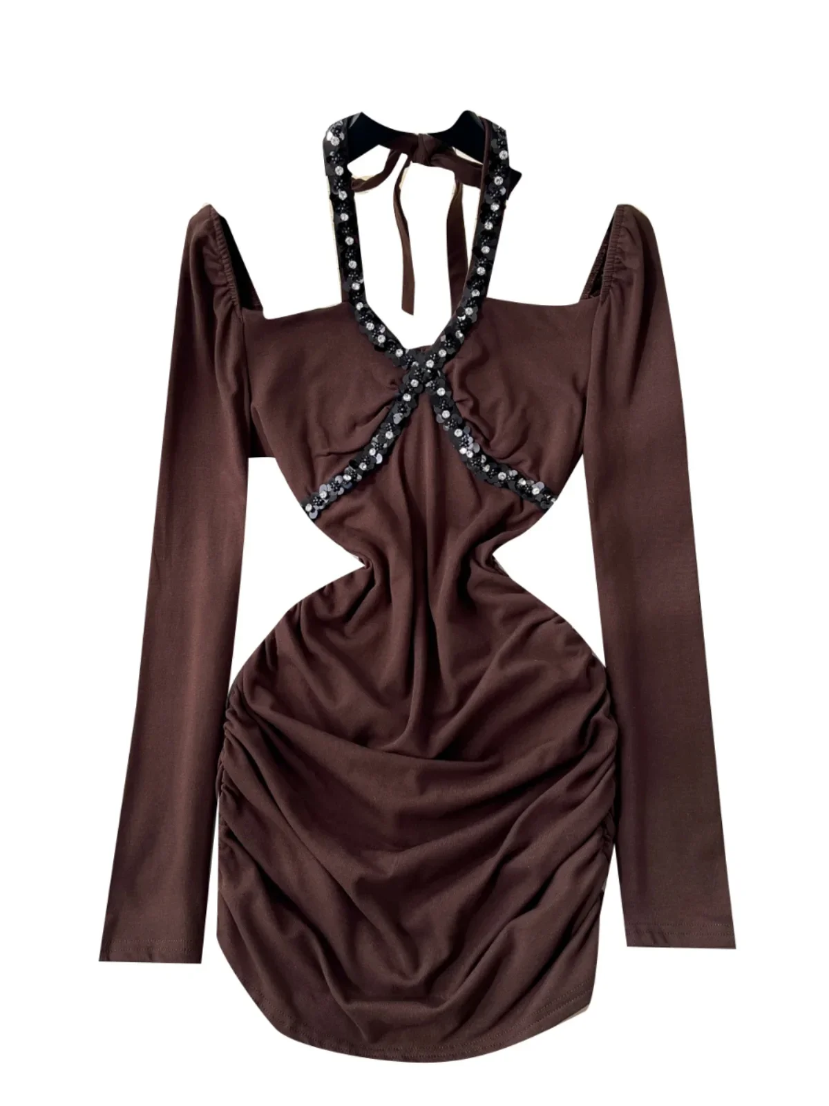 Foamlina Muse Fan Temperament Сексуальные платья с вырезом из бисера и блестками Женские