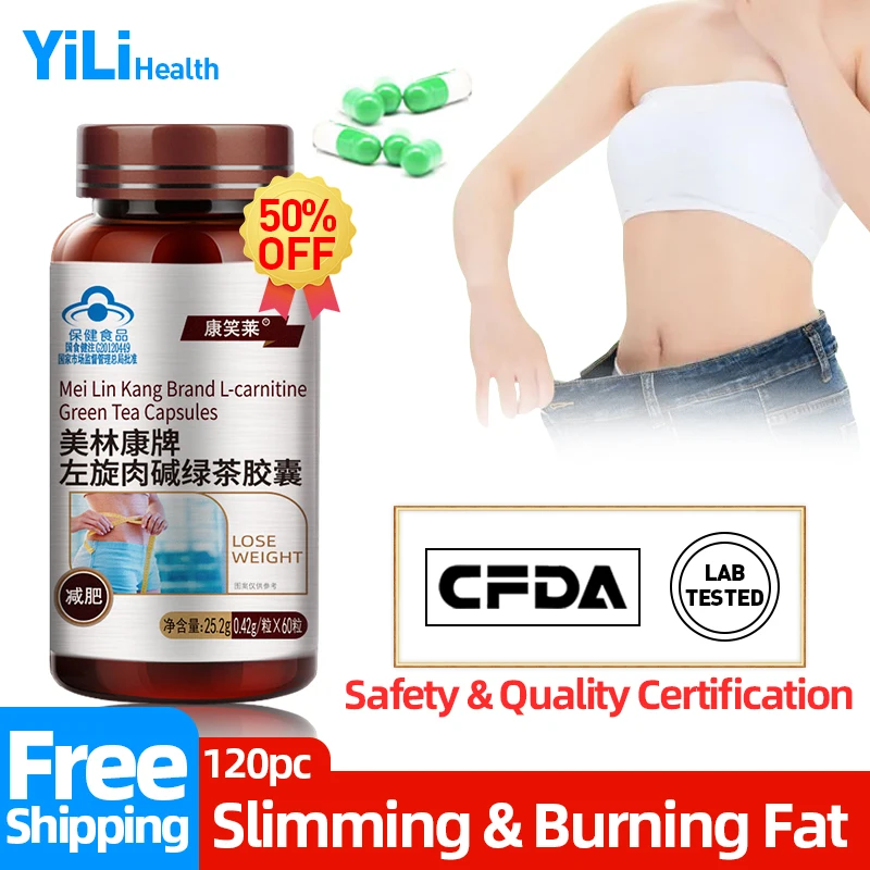 

L Carnitine Capsules Slimming Products Belly Fat Burner Remover Burn Tummy Fat Lose Weight Green Tea CFDA Approved 60Pc