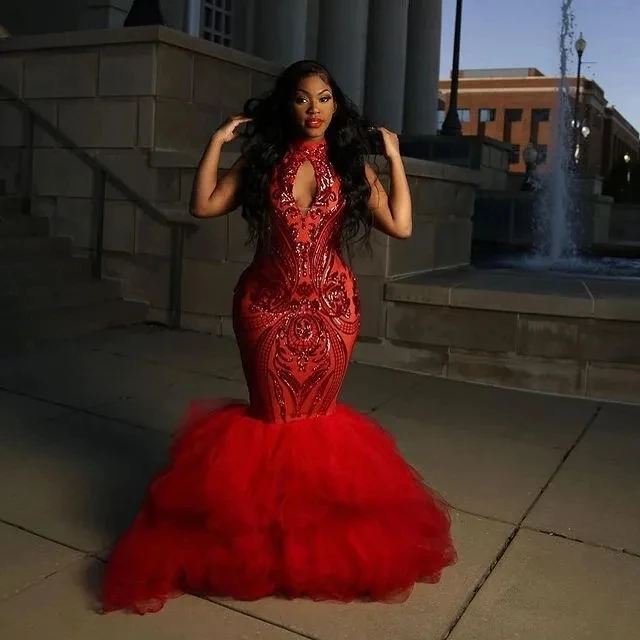 

Burgundy Aso Ebi African Evening Dresses Mermaid Halter Tulle Appliques Long Dubai Saudi Arabic Black Girls Evening Gown Prom