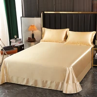 luxury silk satin flat bed sheet with 2 pillowcases bed sheet set solid color simple style queen king 1 8m 2 0m bed sheets