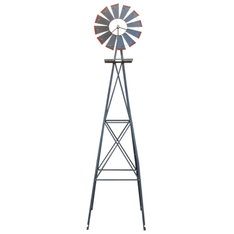 

8FT Weather Resistant Yard Garden Windmill Gray & Red [US Stock]