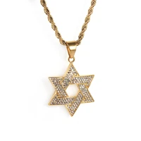 iced out star of david pendant necklace for men gold color stainless steel hexagram hip hop jewish jewelry dropshipping