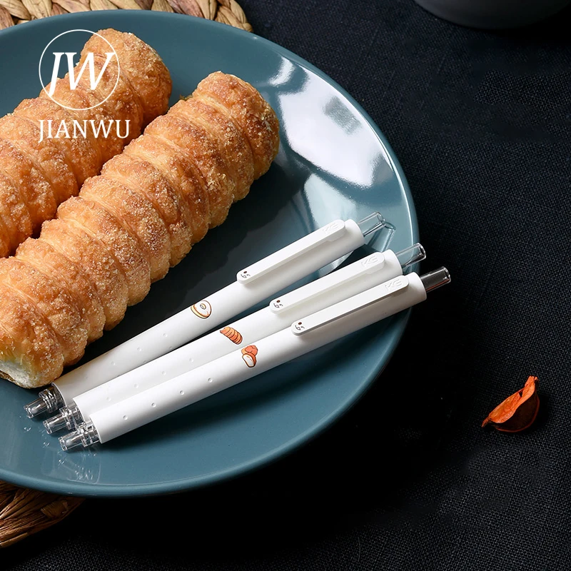 

JIANWU 3 Pcs/Set KACO Co-Branded WINK Bread Gel Pen 0.5mm Black Ink Retractable Press Ballpoint Writing Pen Kawaii Stationery