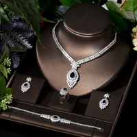 hibride elegant blue color 4pcs bridal zirconia jewelry sets for women party luxury dubai nigeria wedding accessories s 023
