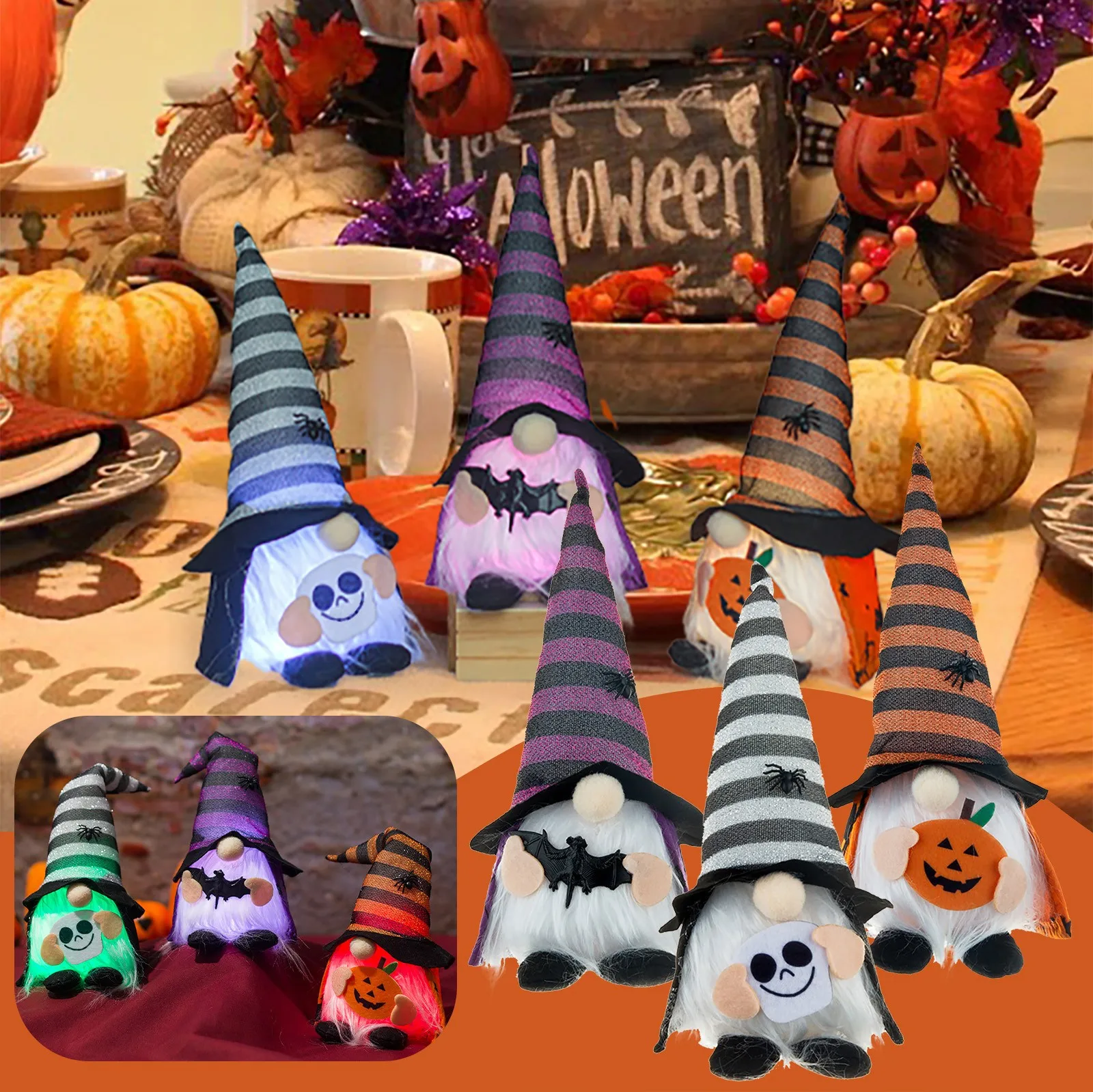 

Halloween Glowing Gnomes Decorative Ornaments Top Hat Short Bee Ornament Crystal Christmas Balls Ornaments Large Ball for Car