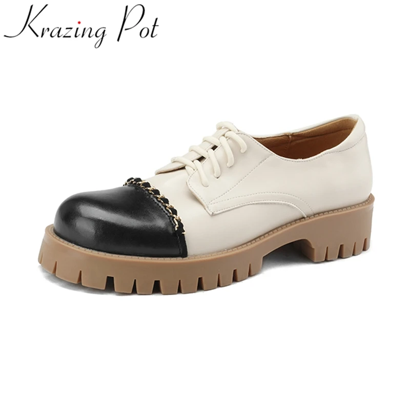 

Krazing Pot 2023 Ins Big Size Classics Thick Heels Platform Casual Spring Shoes Brand Chain Elegant Platform Oxford Women Pumps