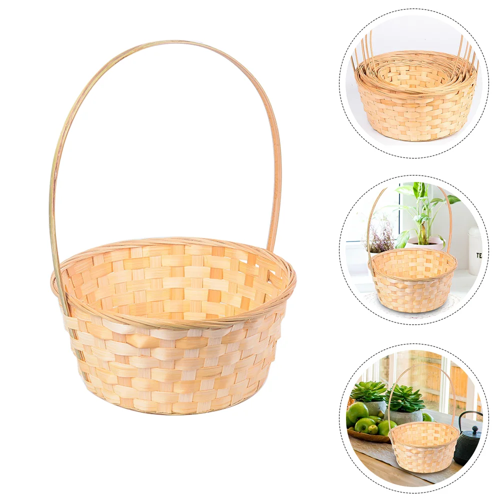 

Dance Flower Basket Rural Storage Portable Handle Bamboo-woven Handmade Creative