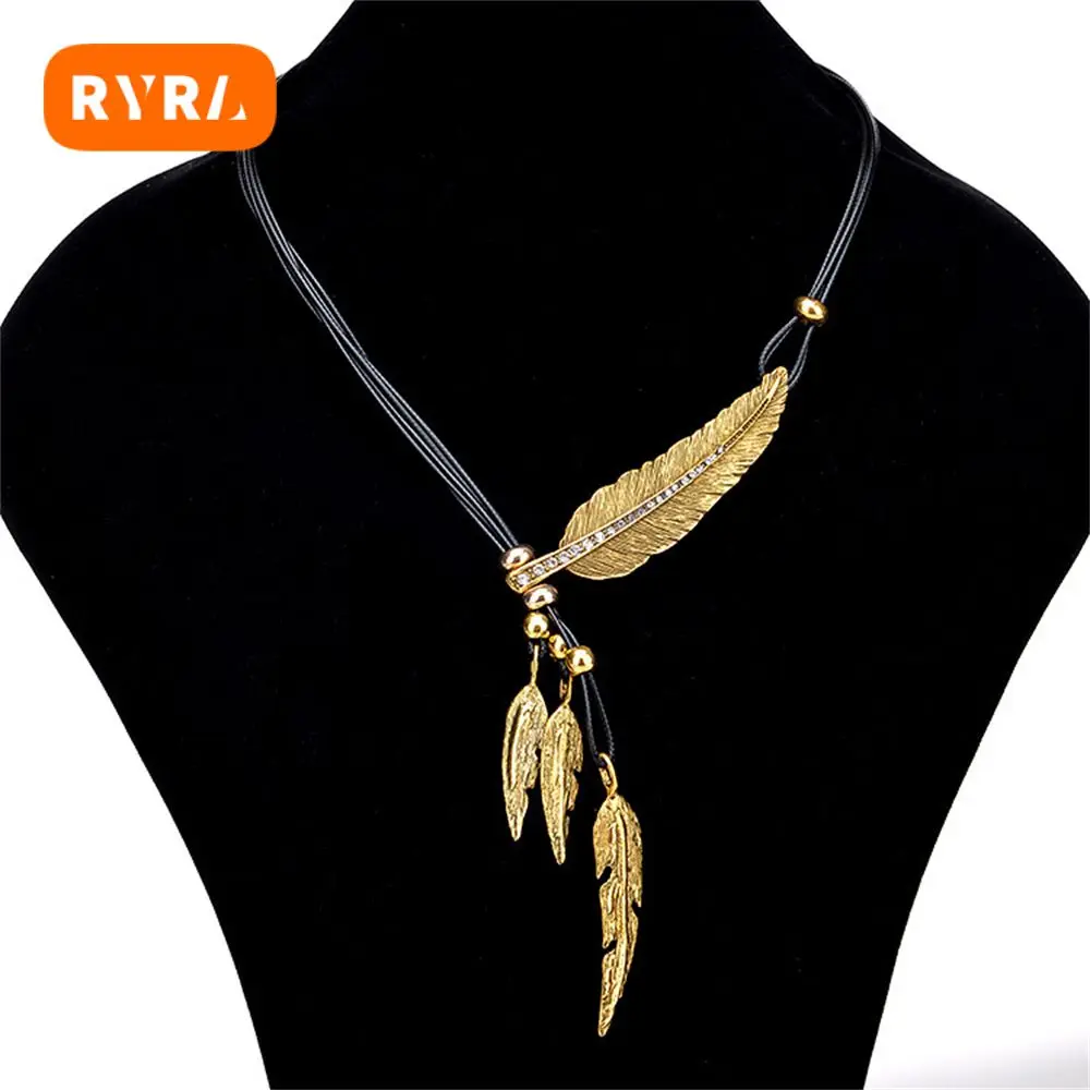 

Vintage Golden Necklace Collares Decor Chain Tassel Jewelry Multy Layered Luxury Chain Unisex Jewellery Feather Necklace