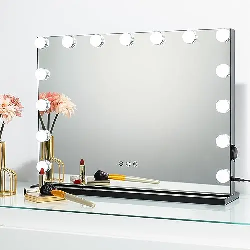 

Mirror Makeup Mirror with Lights, Vanity Makeup Mirror with LED Lights for Dressing Room & Bedroom, W22.8xH17.5in. Non reversib
