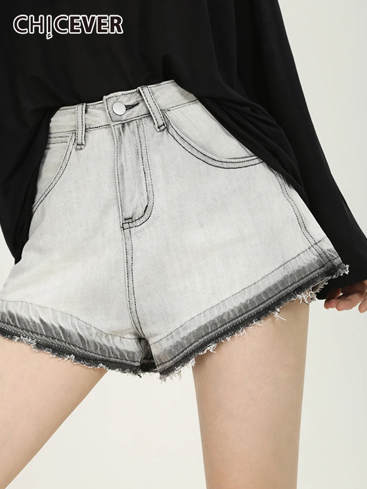 

CHICEVER Sexy Hot Denim Shorts For Women High Waist Patchwork Pockets Loose Wide Leg Short Pants Female Summer Fashion Clothing