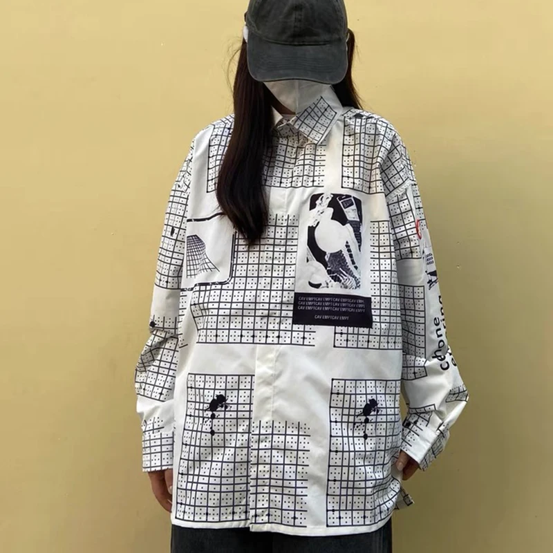 

Cav Empt C.E Japanese tide brand pictorial patch embroidered plaid best quality men women cotton loose long-sleeved shirt