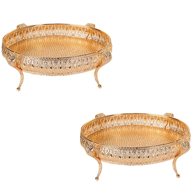

4X Home Food Tray Creative Vintage Fruit Plate Table Snack Iron Storage Box Oval Tray Gold Fruit Basket Desk Decor