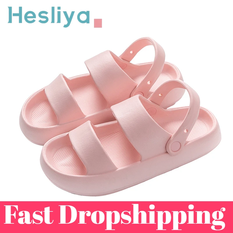 Summer Thick Platform Slippers Double Row 3CM Flat Sandals Women Soft Bottom Cloud Slippers Heel Indoor Wear-resistant Shoes