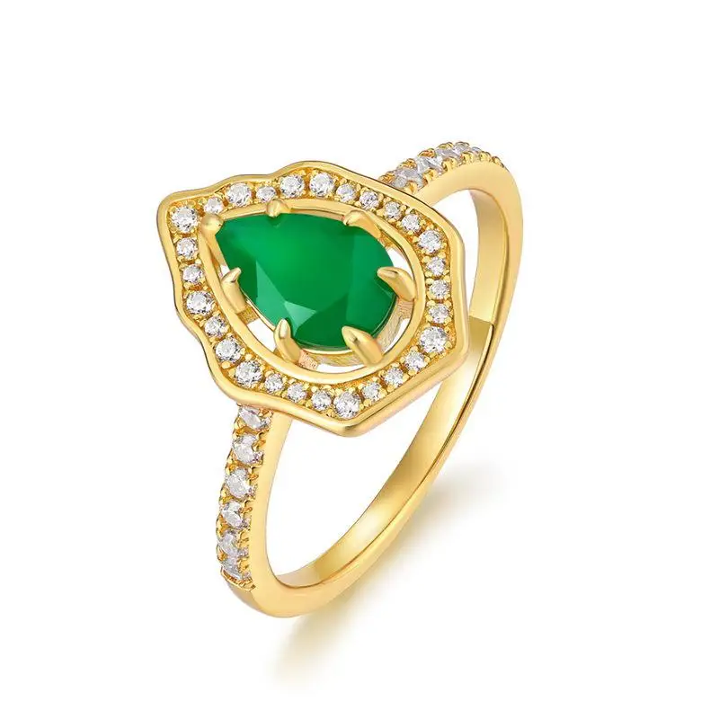 

Natural Green Agate Ring S925 Sterling Silver 10k Gold Plated Zircon Faceted Agate Rings Adjustable Women Gemstone Fine Jewelry