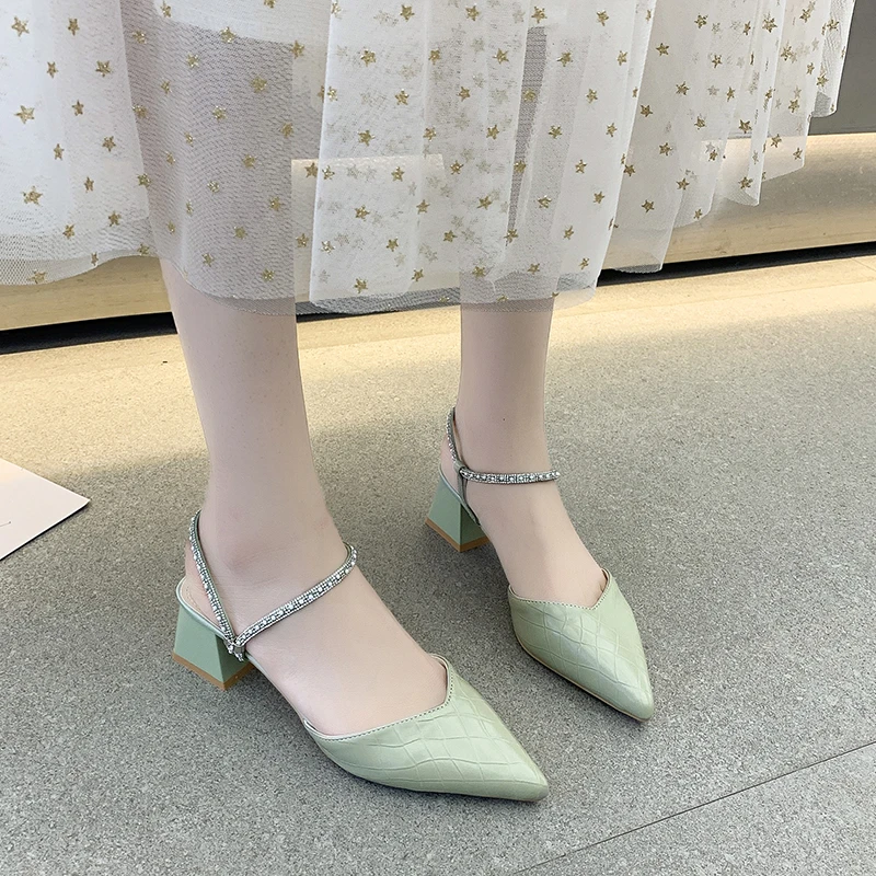 

Босоножки Baotou на толстом каблуке женские, сказочные сандалии с закрытым носком, универсальные, с острым носком, обувь на высоком каблуке, лето 2023