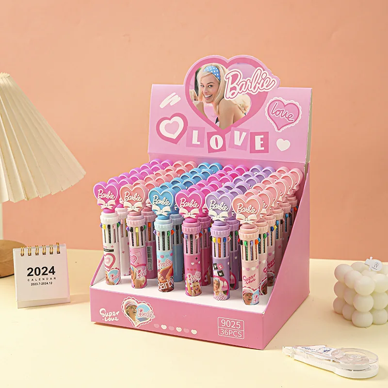 New Barbie Ten Color Ballpoint Pen Cartoon Movie Figure High Appearance Modeling Stationery Mark Pens Students Birthday Gifts