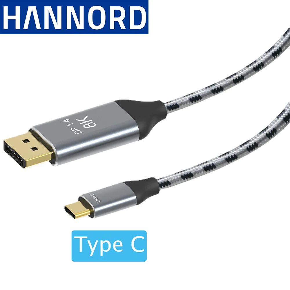 

Кабель Hannord с USB C на Displayport 8K, 60 Гц, адаптер USB Type C на DP 1,4 для Macbook Pro, проектор для монитора HDTV и т. Д.