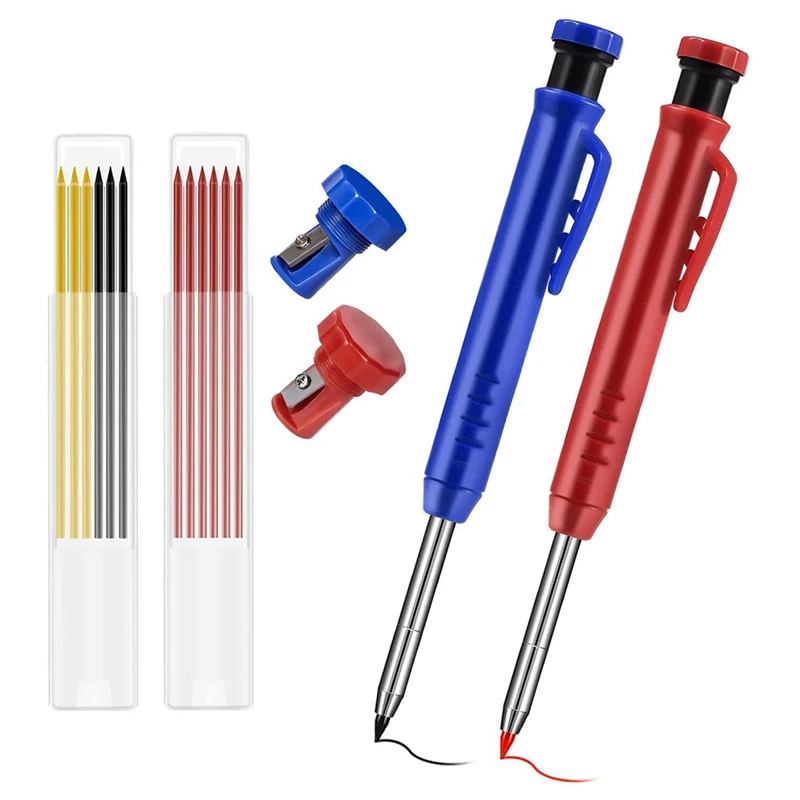 

HOT-2Pcs Solid Carpenter Pencils, Carpenter Mechanical Pencils With Little Sharpeners Pencil Leads For Carpenter Architect