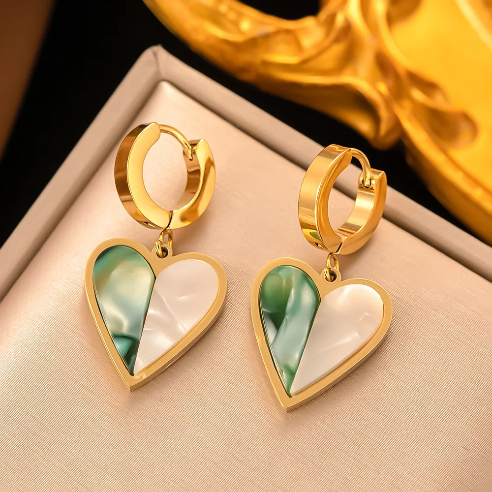 

Grace Light Luxury Design Titanium Steel Natural Stone Ball White Jade Emerald Earrings Personalized Fashion Women Jewelry Gift