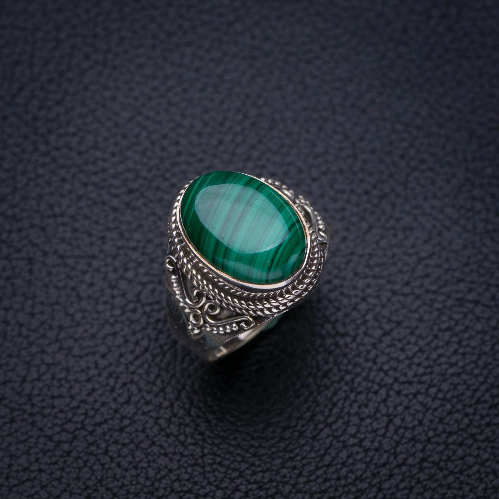 

StarGems Natural Malachite Handmade 925 Sterling Silver Ring 7.5 E7909