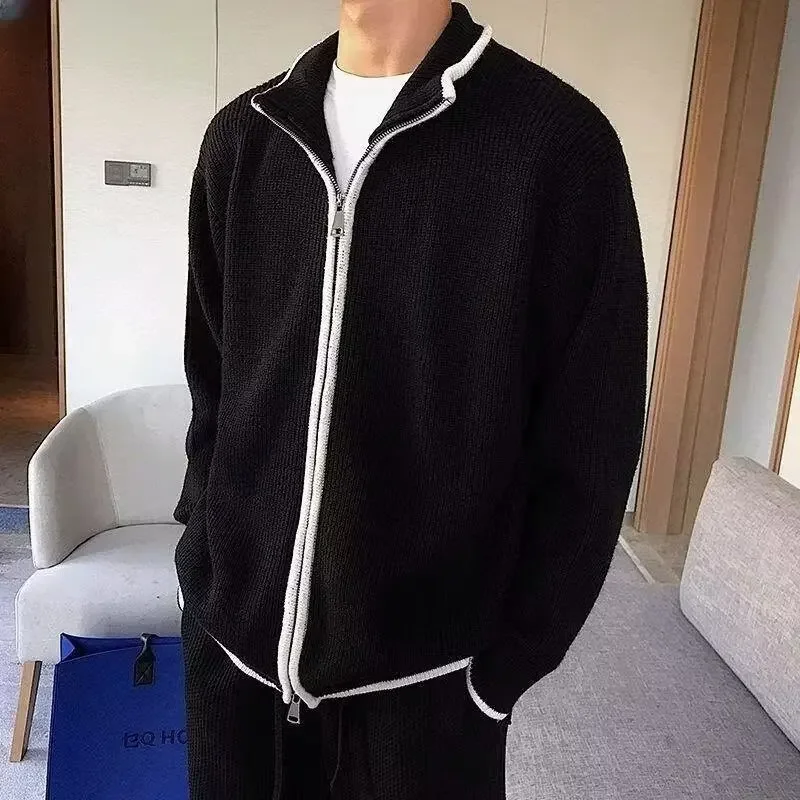 Модный мужской свитер новинка осень-зима 2024 Вязаный топ с лацканами свободная