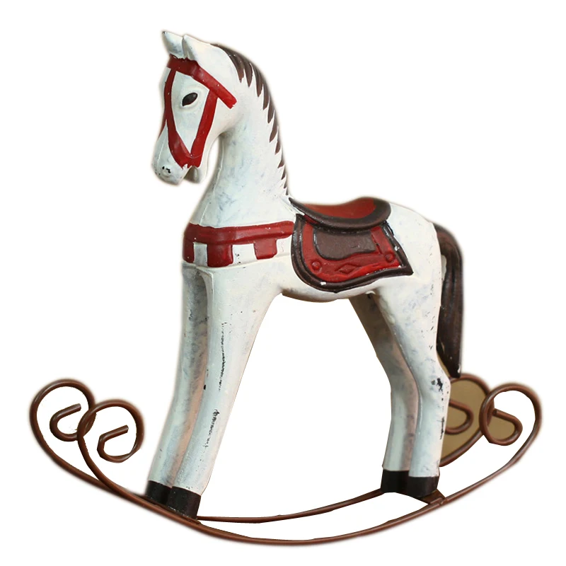 

Vintage 10 Inch Decoration Wooden Rocking Horse Creative Retro Desktop Wood Art Figurines Kids Gift