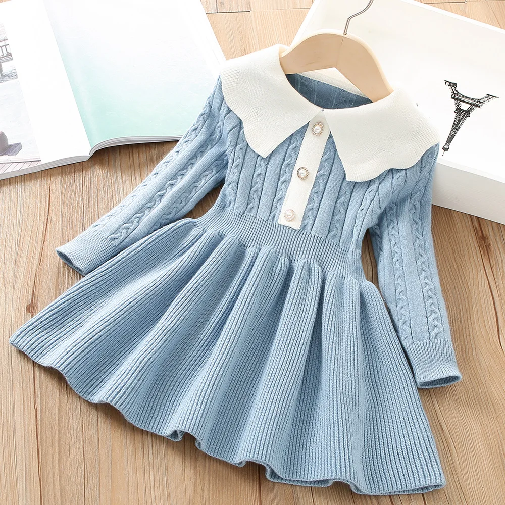 Girls Dress Winter Knitting Sweater Dress Autumn Long Sleeve Princess Dress Vestidos Warm Toddler Girl Clothes Kids Clothing