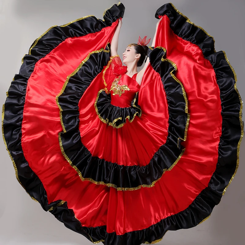 Женское длинное платье для танцев фламенко красное девушек и женщин 360 градусов |