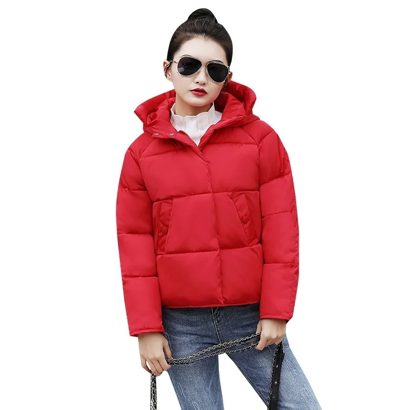 Office Lady Casual Commute Zipper Hooded Parkas Solid Colors Big Pocket Overcoats Korean Fashion Winter Thicken Short Down Coat