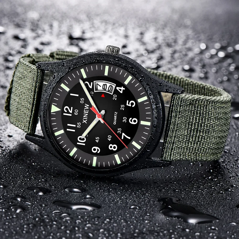 Часы наручные мужские с круглым циферблатом модные кварцевые армейские в стиле
