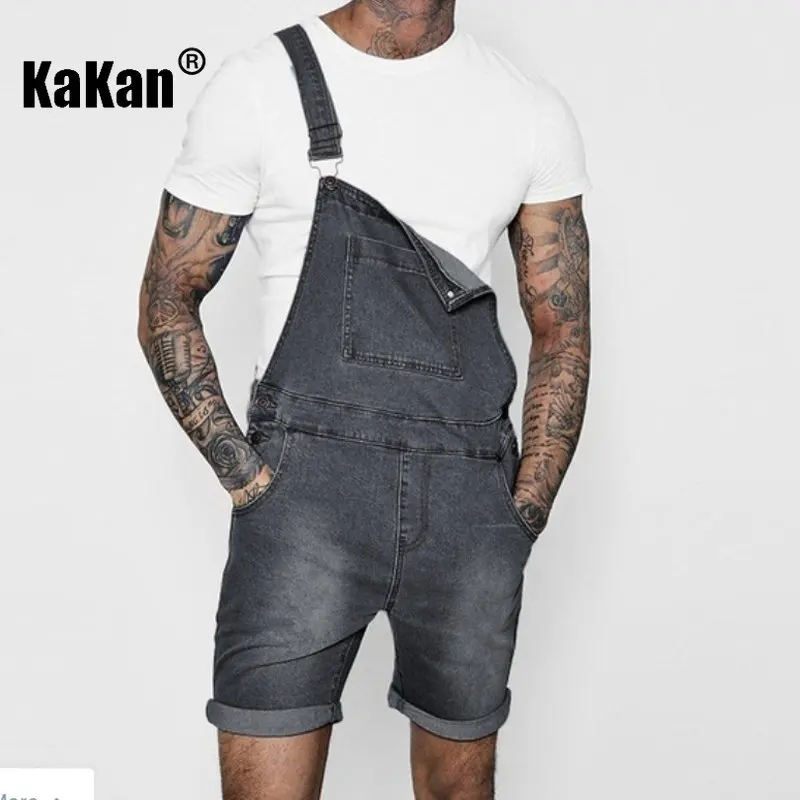Kakan - European and American Summer New Style Suspender Band Jeans Men's Clothing, Youth Popular Denim Jumpsuit Shorts K34-201