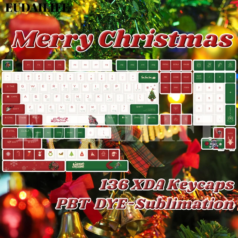 

Рождественский чехол для клавиатуры 136, сублимационный переключатель XDA MX Cross Axis, индивидуальный колпачок клавиш для механической клавиатуры ANSI, подарок
