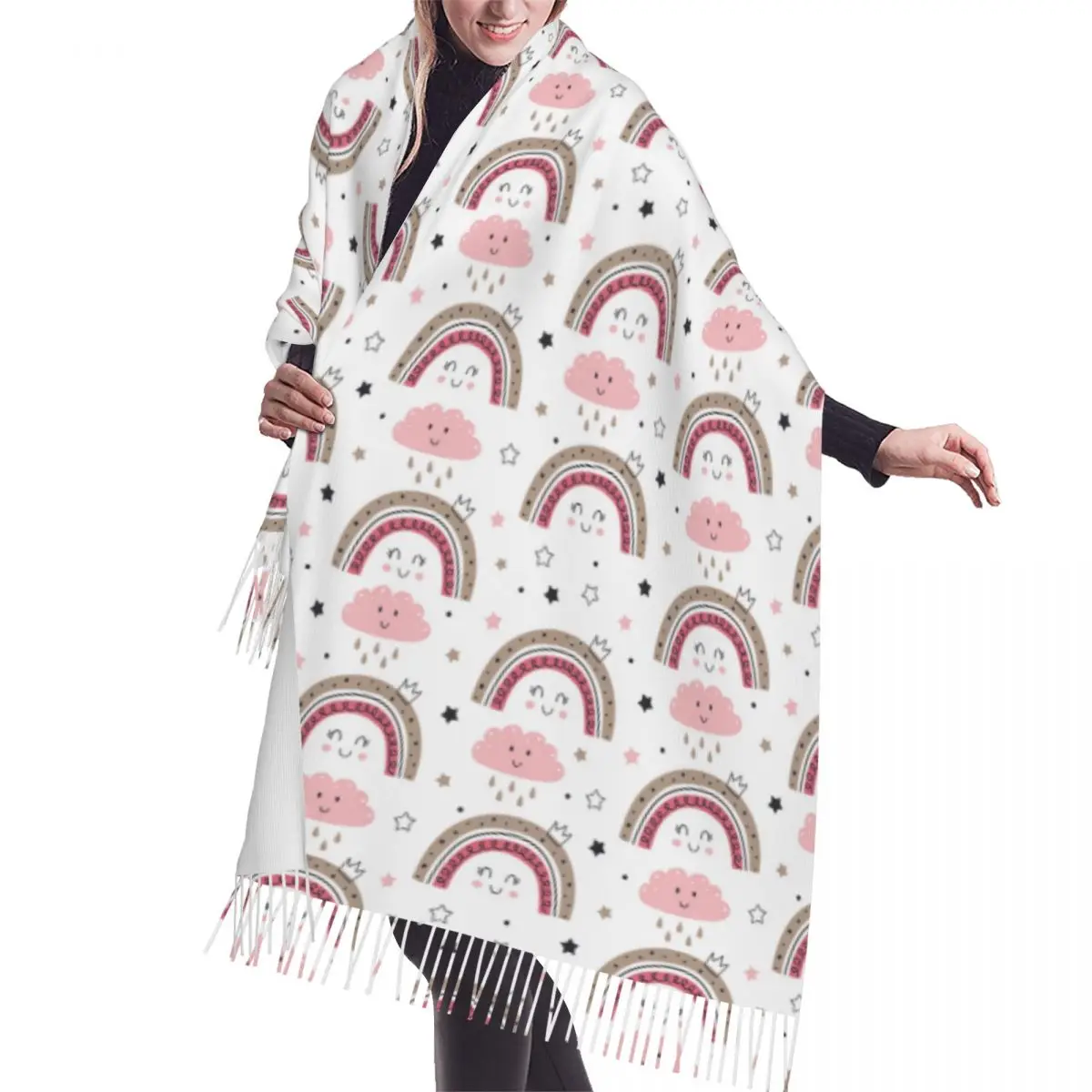 

Rainbow And Cloud Soft Cozy Cashmere Scarf Woven Wrap Womans Warm Shawl