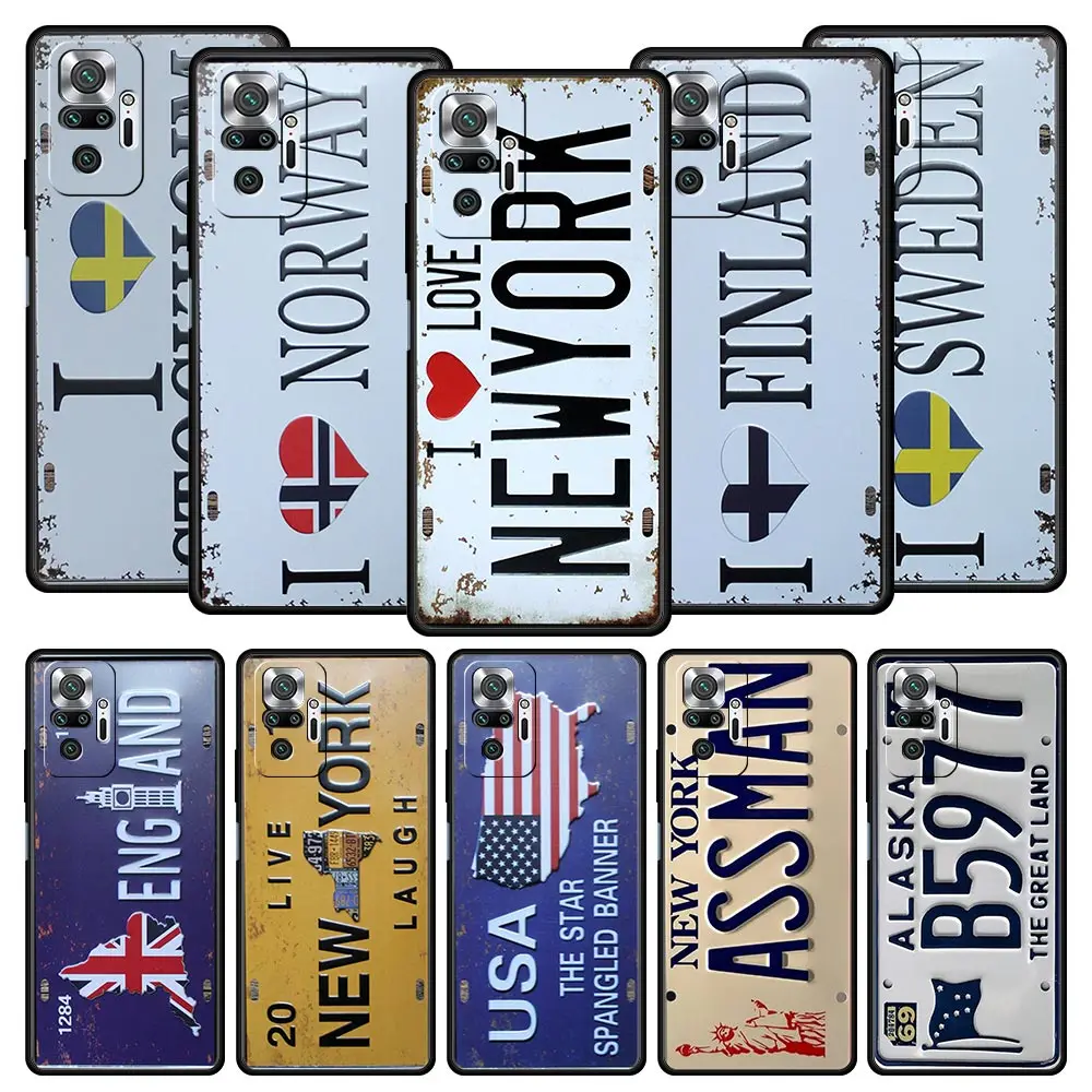 

Retro License Plate Number Car For Xiaomi Redmi Note 12 5G Phone Case 10C 10 11 9 8 Pro Plus 9S 7 8T 9T 9A 8A 9C K50 K40 Cover