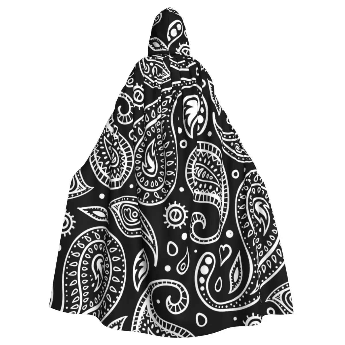 

Paisley Drawing Hooded Cloak Halloween Party Cosplay Woman Men Adult Long Witchcraft Robe Hood