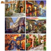 ruopoty coloring by number street kits for adults handpainted diy oil painting by number landscape on canvas home decor