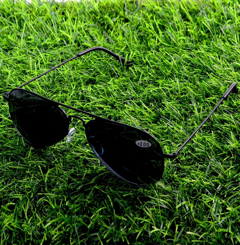 

Alloy Exquisite Hinge Light Weight Sun Protection Black Lenses Pilot Full-rim Reading Sunglasses +0.75 To +4