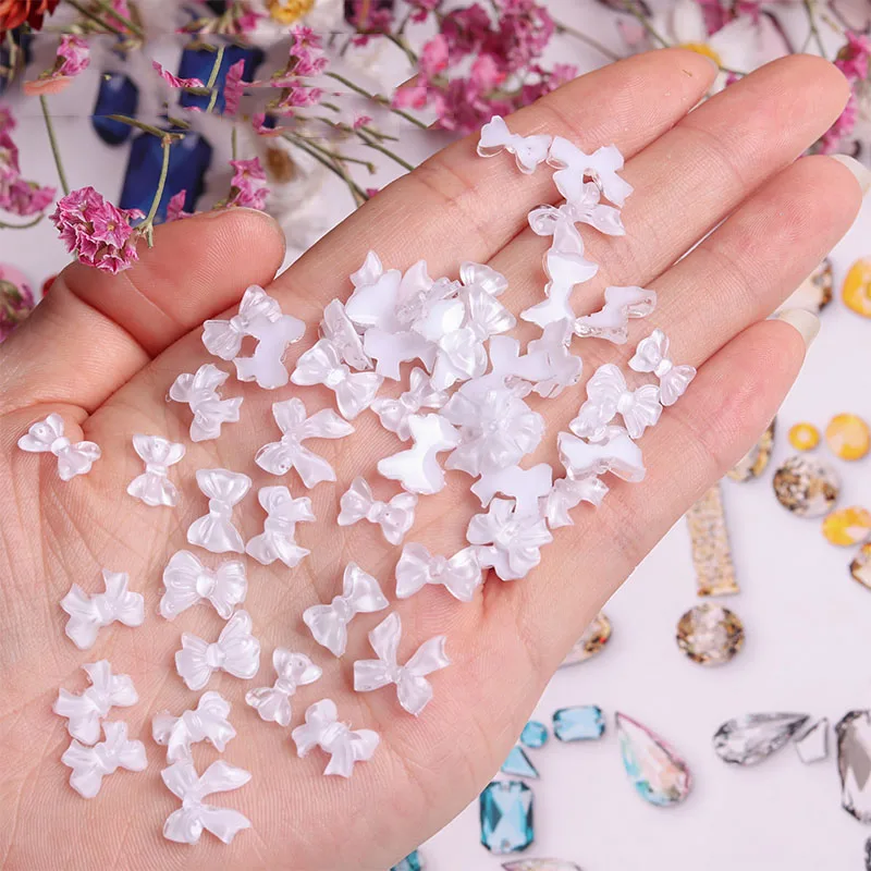 

100Pcs/Bag Clear Colo Nail Art Bow Rhinestone Charms 3D Kawaii Resin Stone Parts for Manicure Decoration Accessories Transparent
