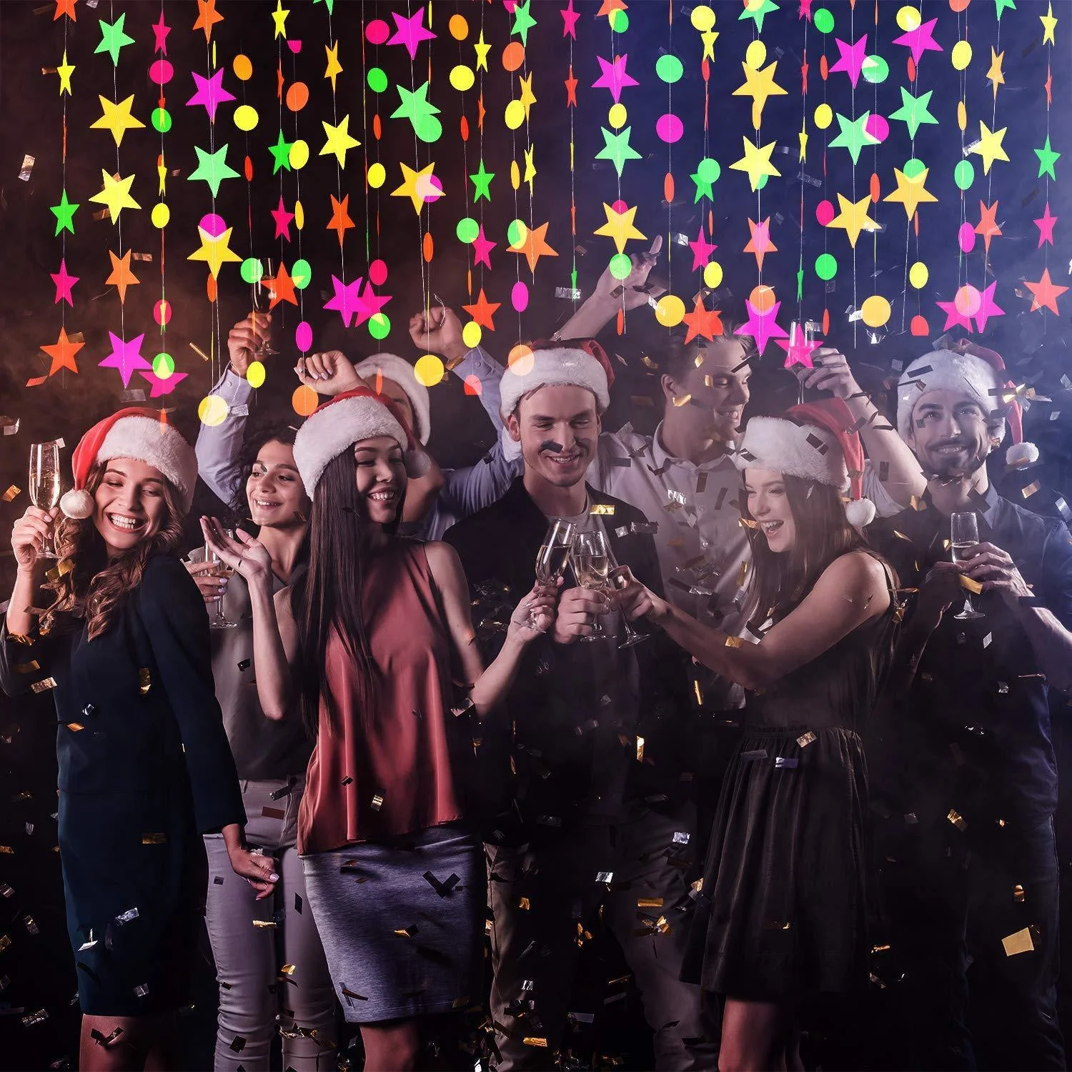 Флуоресцентные гирлянды круглые точки звезда неоновые растяжки УФ-светильник