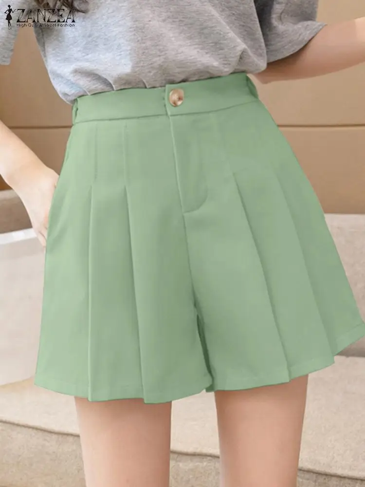 

ZANZEA Summer Elegant Trousers Woman Casual Shorts Fashion Solid Color Palazzo Female A Line High Waist Palazzo 2023 Oversized