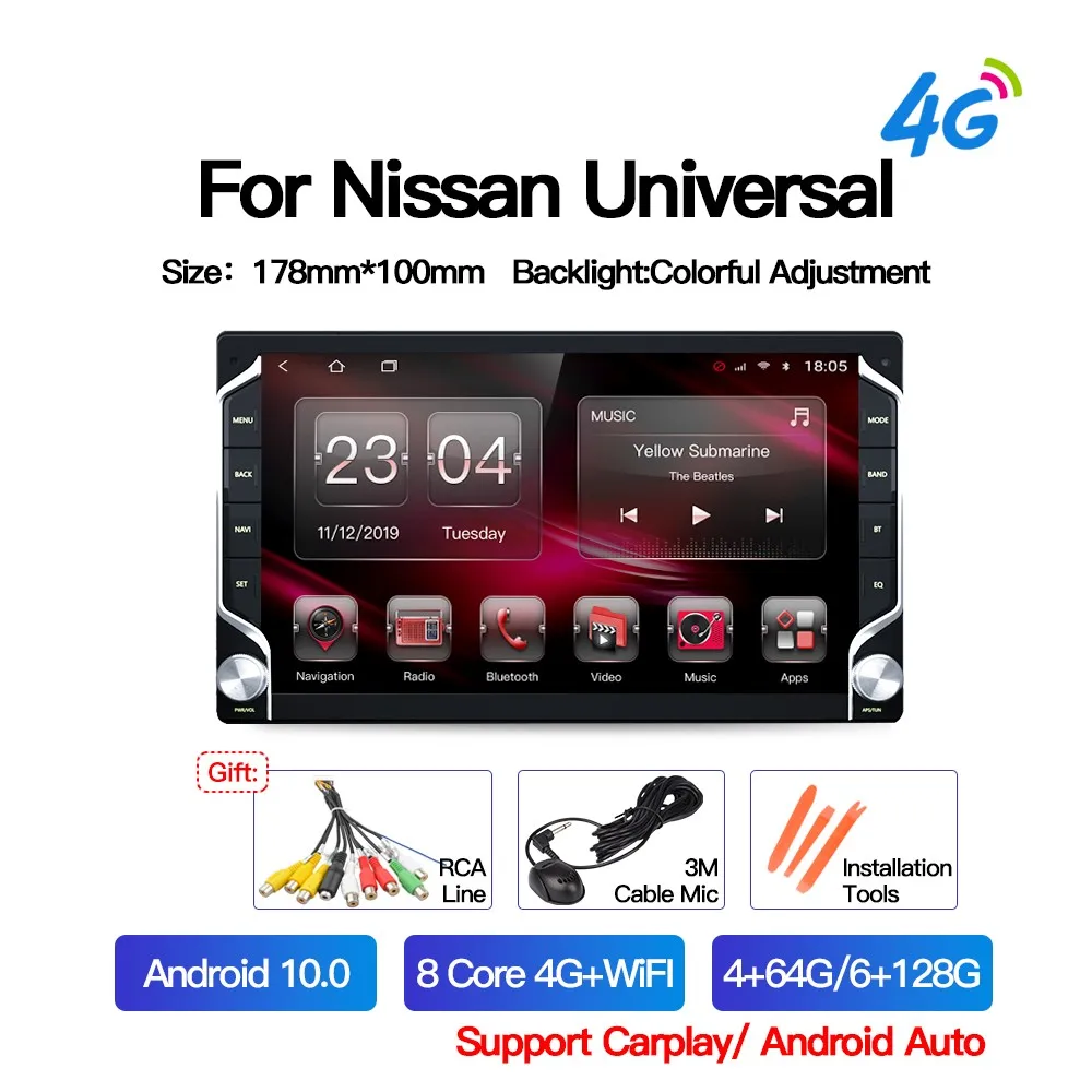 

Android 11 Car Radio 7 " Universal GPS Multimedia Unit Player For Nissan Size 178mm*100mm CarPlay AUTO 4G SWC 8core