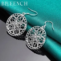 blueench 925 sterling silver geometric round cutout earrings for womans party birthday simple fashion jewelry