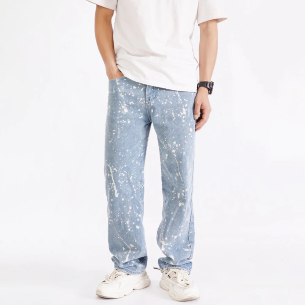 New Design Men Baggy Jeans Streetwear Light Blue Loose Straight  Wide Leg Pants Male Casual Retro Oversize Skateboard Denim