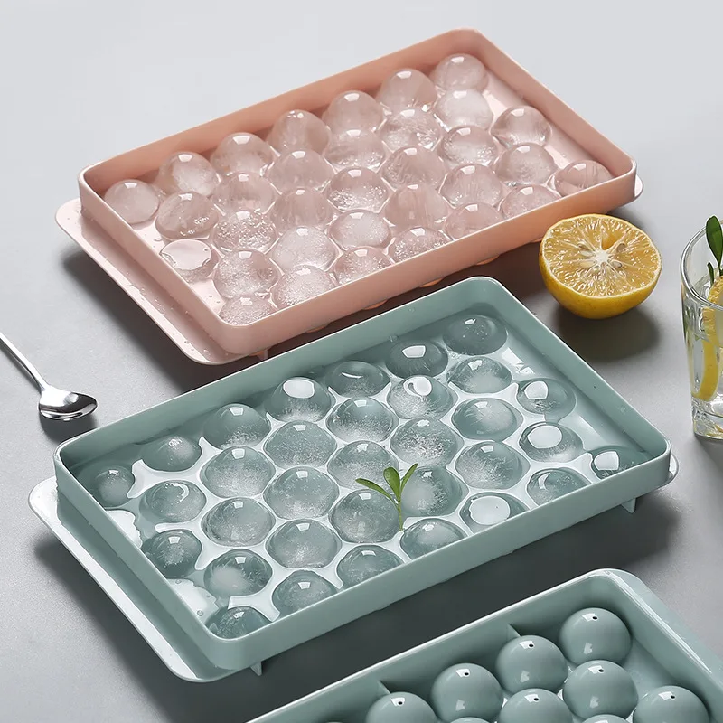 

Creative Round Balls Ice Cube Tray with Lid Plastic Ice Cube Mold Ice Hockey Making Box Large Ice Mold Ice Box Kitchen Bar Tools